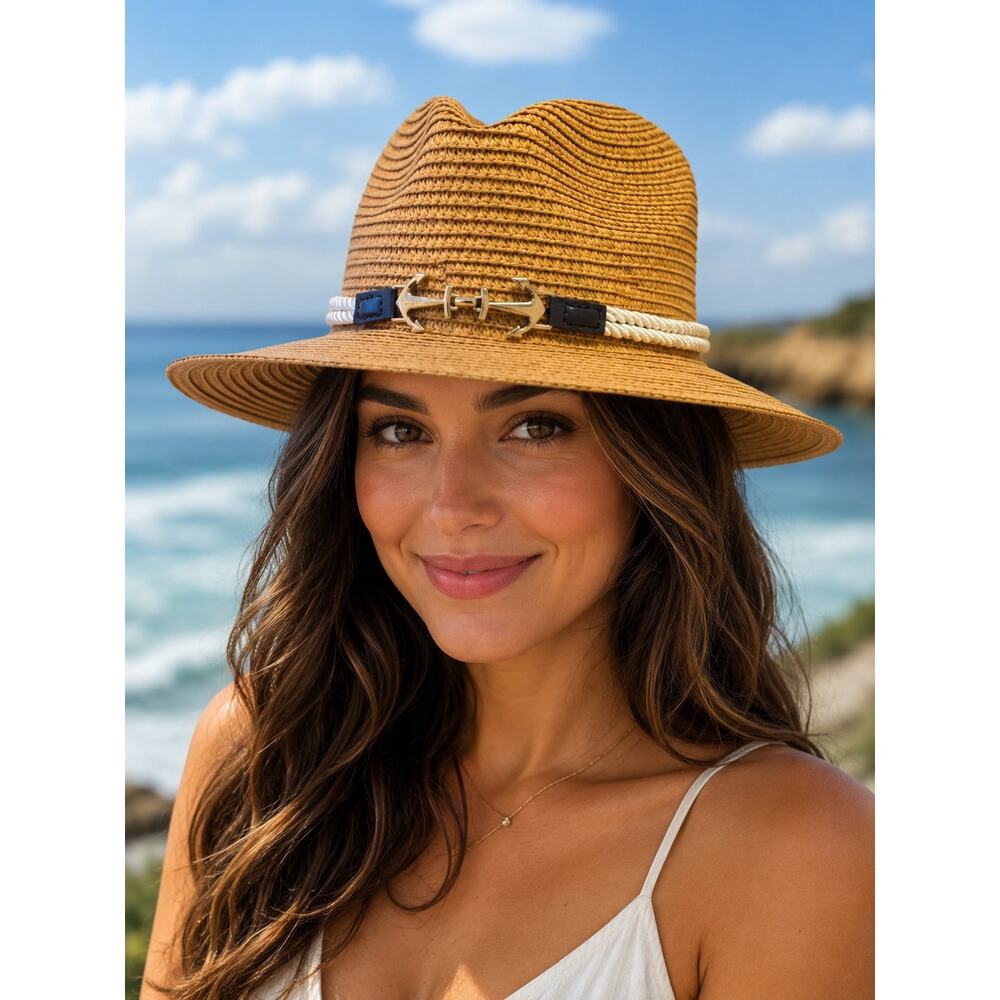 Braided Rope Straw Fedora Hat in Mustard with Accent Band